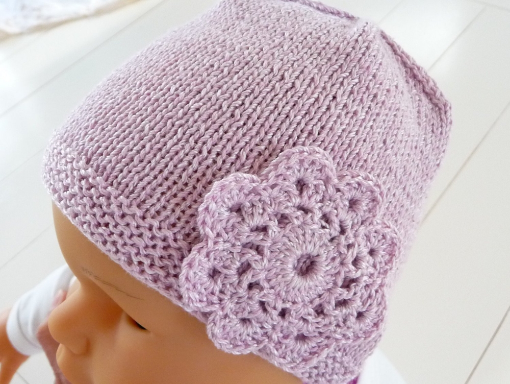 Strickanleitung für Babymütze - Mütze mit Häkelblüte- No.16